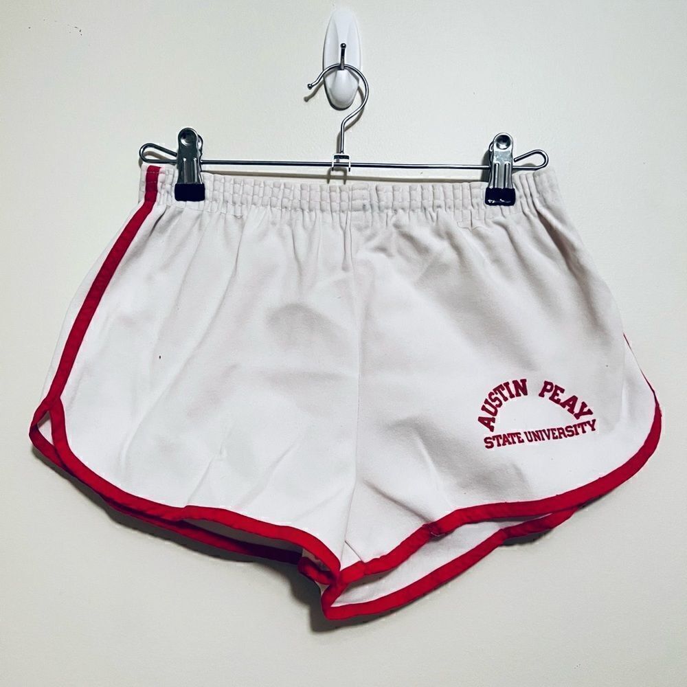 Vintage 1970s Retro Collegiate Pacific White and Red Shorts Women’s Small